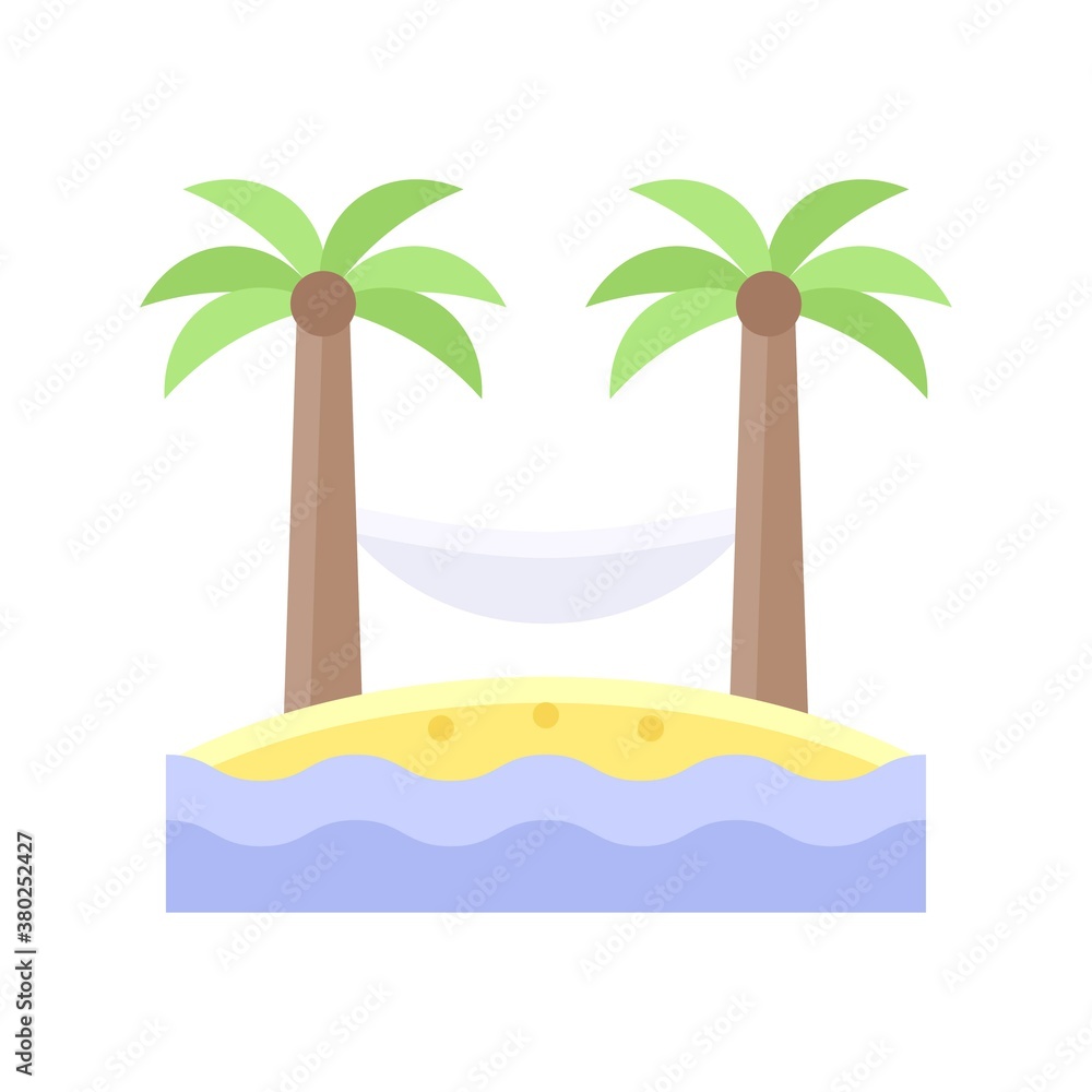 summer holiday related hammock with coconut tree and water waves  vector in flat style,