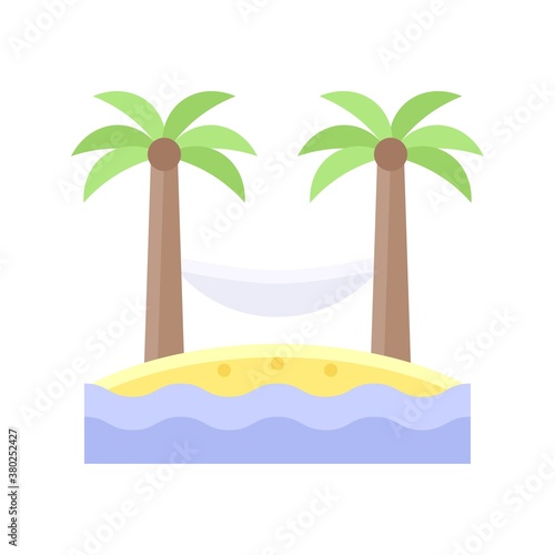 summer holiday related hammock with coconut tree and water waves  vector in flat style 