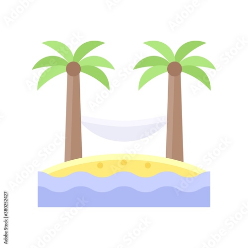summer holiday related hammock with coconut tree and water waves  vector in flat style,