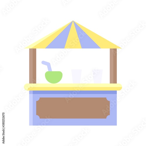 summer holiday related summer tropical or juice shop with roof and glasses vector in flat style,