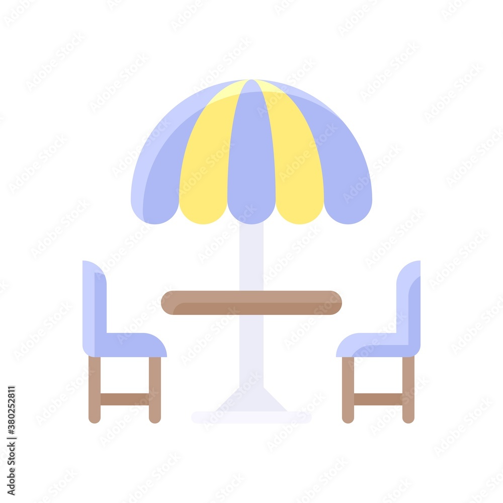 Fototapeta premium summer holiday related beach terrace with umbrella roof and chairs vector in flat style,