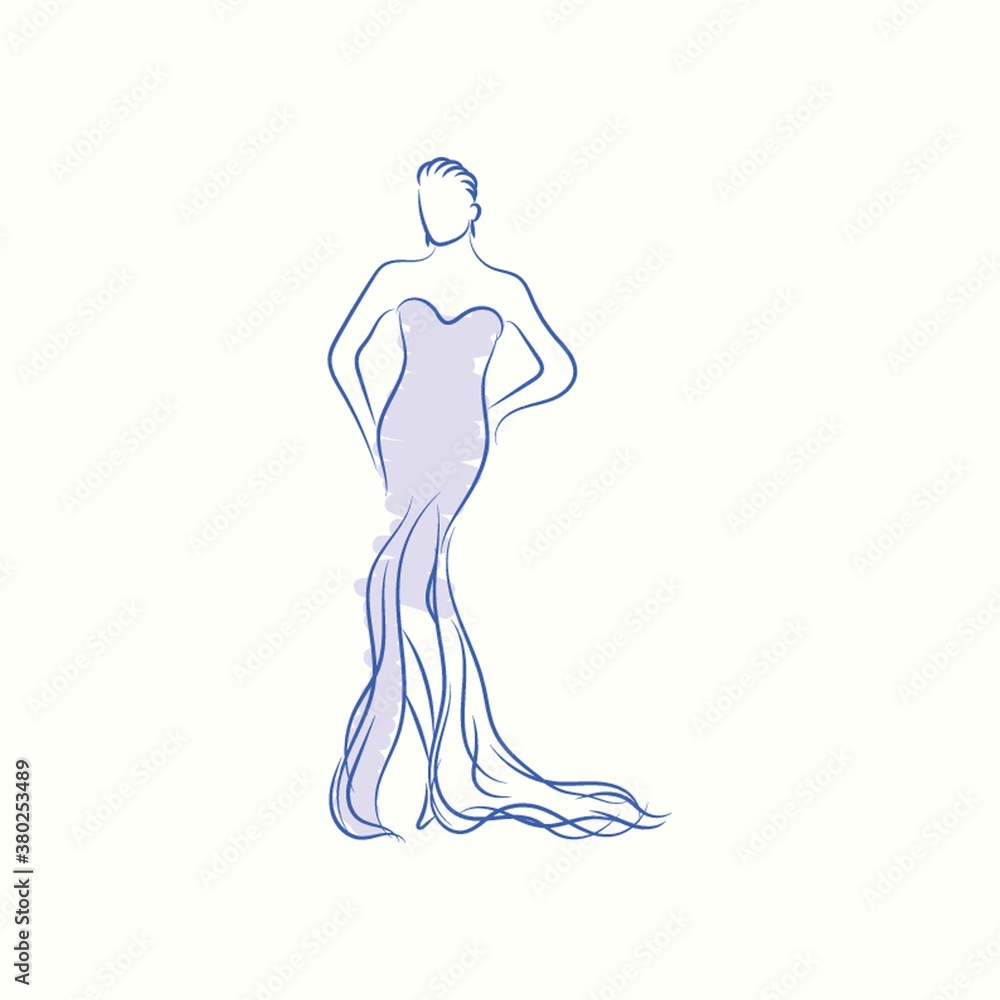 fashion model in elegant dress sketch