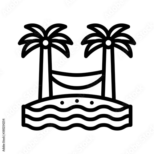 summer holiday related hammock with coconut tree and water waves  vector in lineal style,