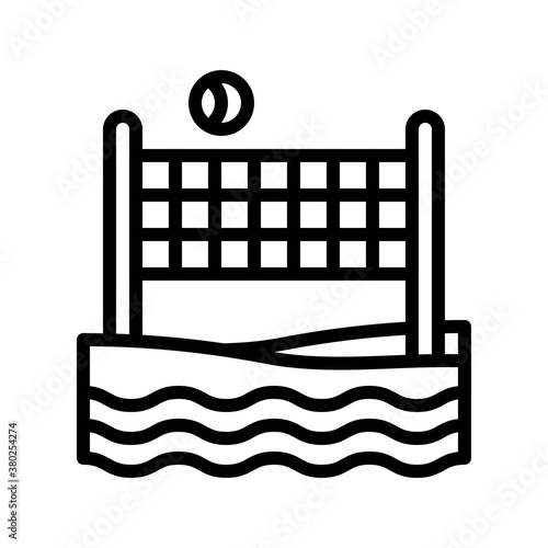 summer holiday related volley ball with sand and water waves vector in lineal style,