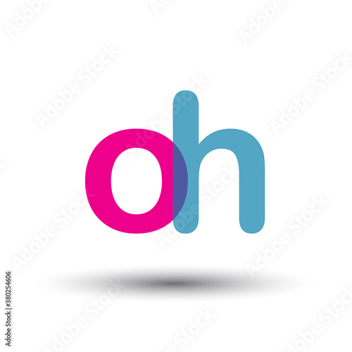 initial logo OH lowercase letter, blue and pink overlap transparent logo, modern and simple logo design.