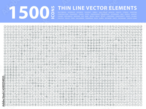 Set of 1500 High Quality Thin Line Icons . Isolated Vector Elements