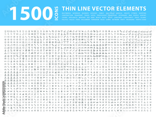 Set of 1500 High Quality Thin Line Icons . Isolated Vector Elements