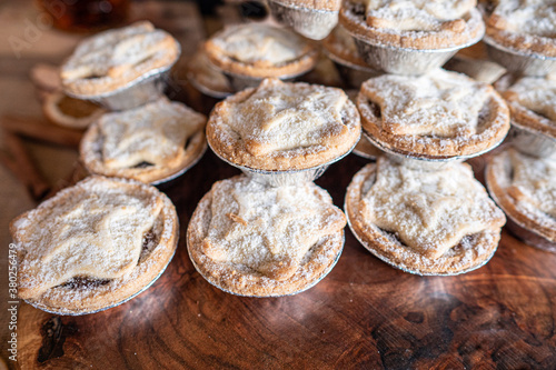 Christmas pies with a star design on sale at a Christmas market at Waddesdon Manor. photo