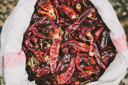 Dry red chilli in a bag photo