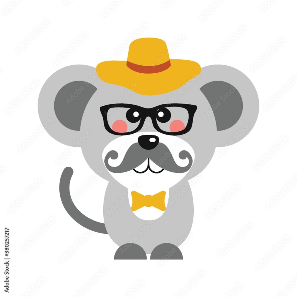 Naklejka premium cute mouse with glasses and bow tie