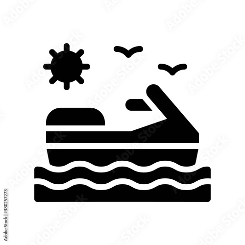 summer holiday related jetski on water with sun, birds and water waves vector in solid design,