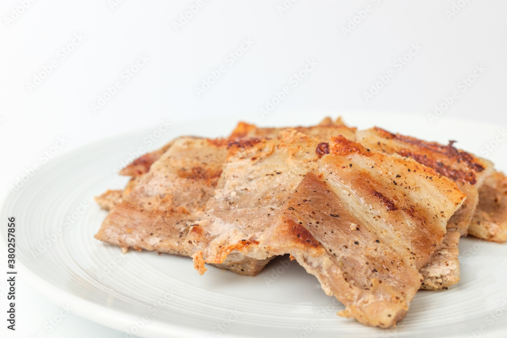 Grilled pork belly on white background