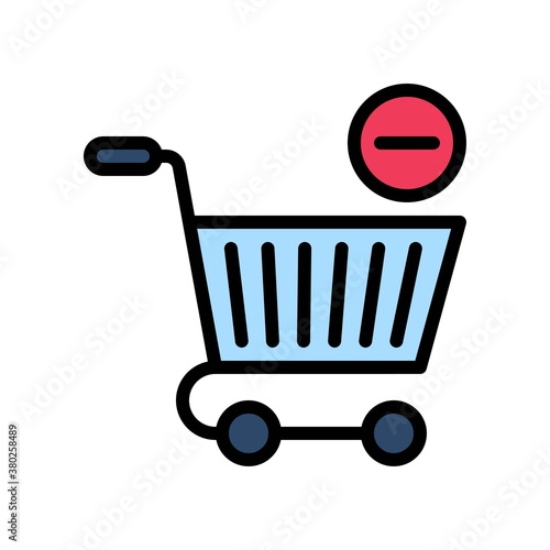 supper market or online shopping related shopping trolly with handle and minus sign vector with editable stroke,