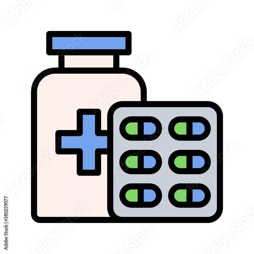 supper market or online shopping related medicine box with capsule and plus sign vector with editable stroke,