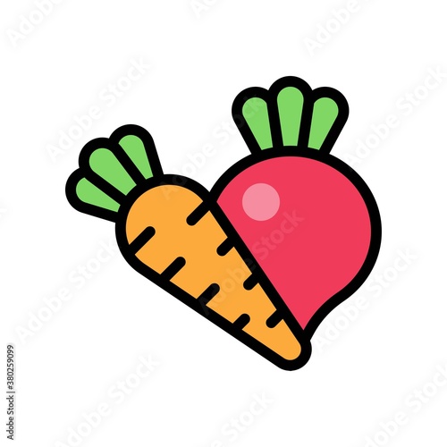 supper market or online shopping related turnip and carrot vegitables with leafs vector with editable stroke,