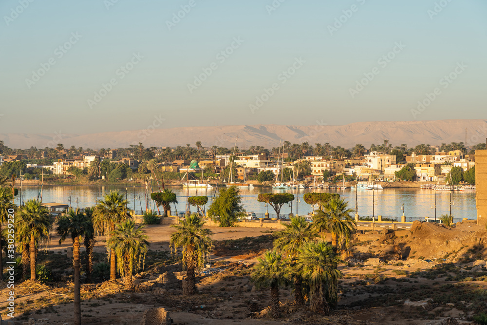 Luxor city and Nile river in a beautiful morning sunrise, Upper Egypt