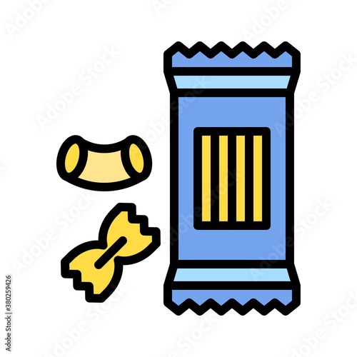 supper market or online shopping related pasta packet with pasta piece vector with editable stroke,