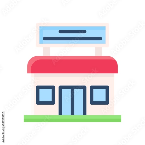 supper market or online shopping related shop building with board vector in flat style,