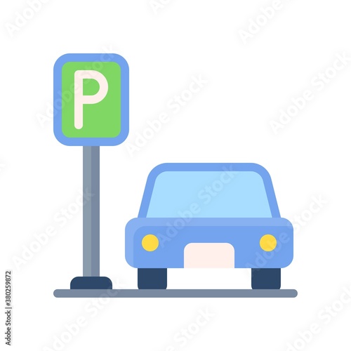 supper market or online shopping related car with parking board vector in flat style,