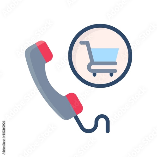 supper market or online shopping related telephone with shopping trolly vector in flat style,