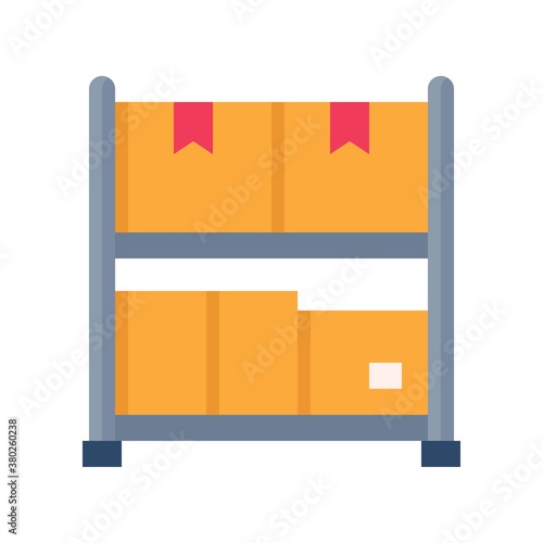 supper market or online shopping related supper market rack with boxes and ribbons vector in flat style,