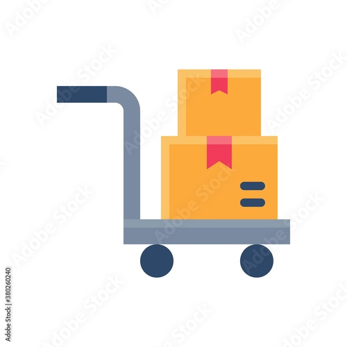 supper market or online shopping related shopping trolly with boxes and ribbons vector in flat style,