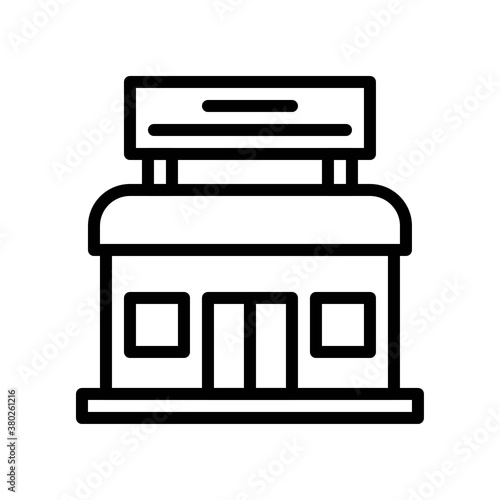 supper market or online shopping related shop building with board vector in lineal style,