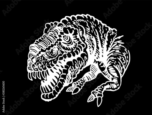 vector portrait of tyrannosaurus  isolated on black background, element for typography 