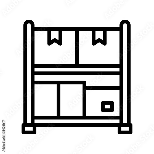 supper market or online shopping related supper market rack with boxes and ribbons vector in lineal style,