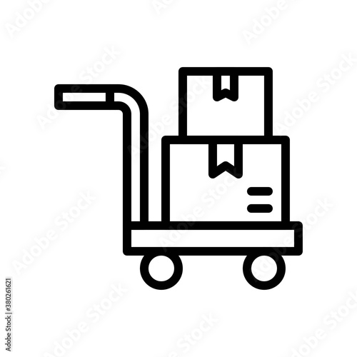 supper market or online shopping related shopping trolly with boxes and ribbons vector in lineal style,