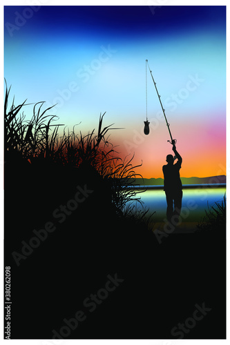 The fisherman throws a fishing rod
