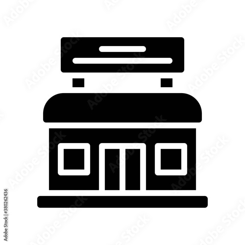 supper market or online shopping related shop building with board vector in solid design,