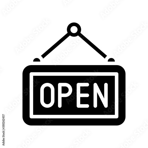 supper market or online shopping related store open board with hanging huck vector in solid design,