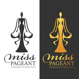 miss pageant logo sign - black and gold woman queen with cape vector design