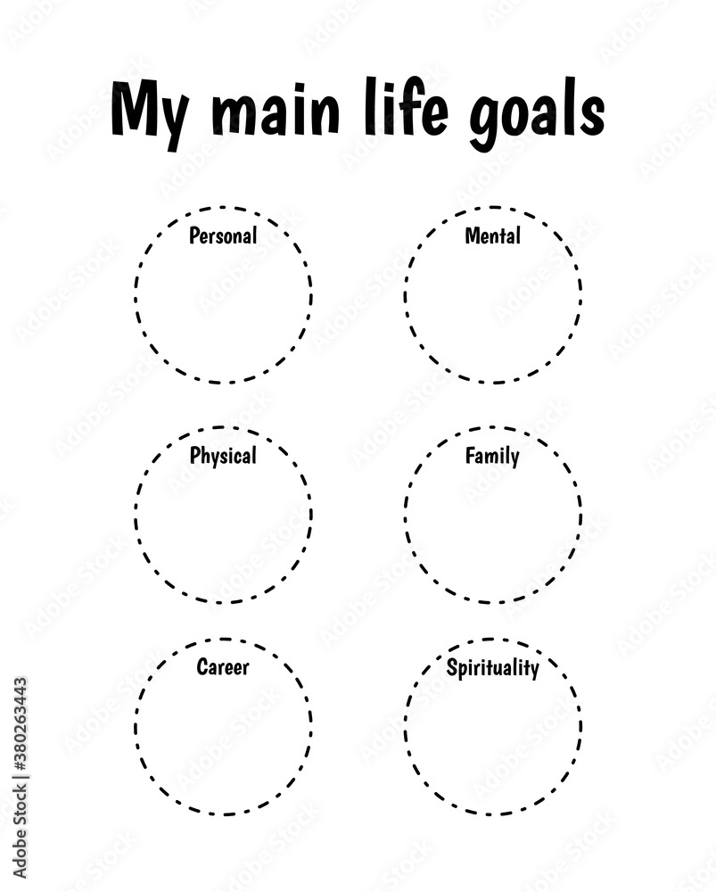 My main life goals. Setting goals. Blank template for targets. Vector