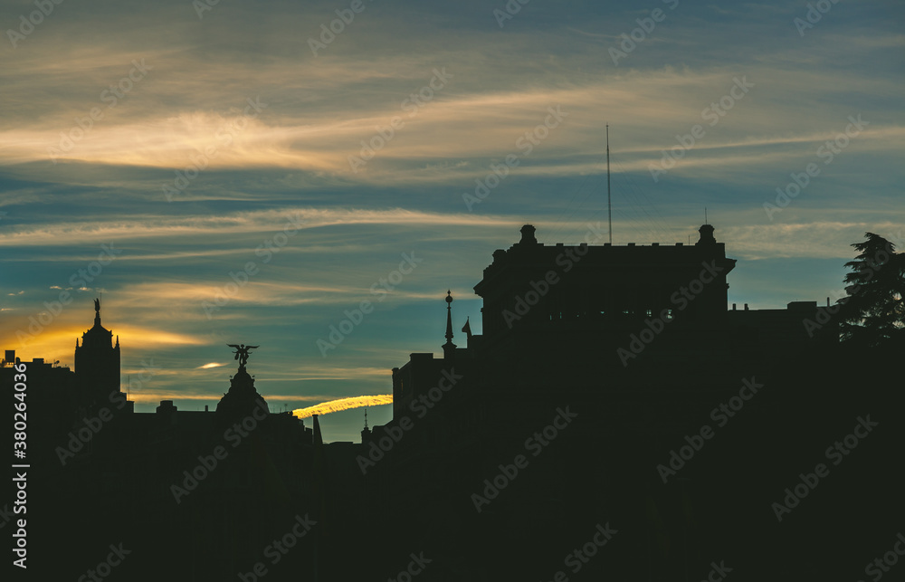 Plaza de Cibeles - Skyline of Madrid at Sunset Plaza de Cibeles - Skyline of Madrid at Sunset