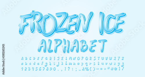 Frozen ice alphabet. Cartoon handwritten font for flyers, posters, banners of winter theme. Vector illustration