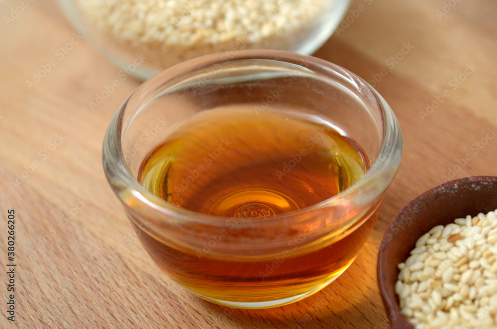 Sesame oil in a glass bowl Sesame oil in a glass bowl