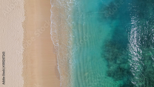 Aerial Waikiki beach during Covid-19， HONOLULU OAHU HAWAII 2020. deserted beach
