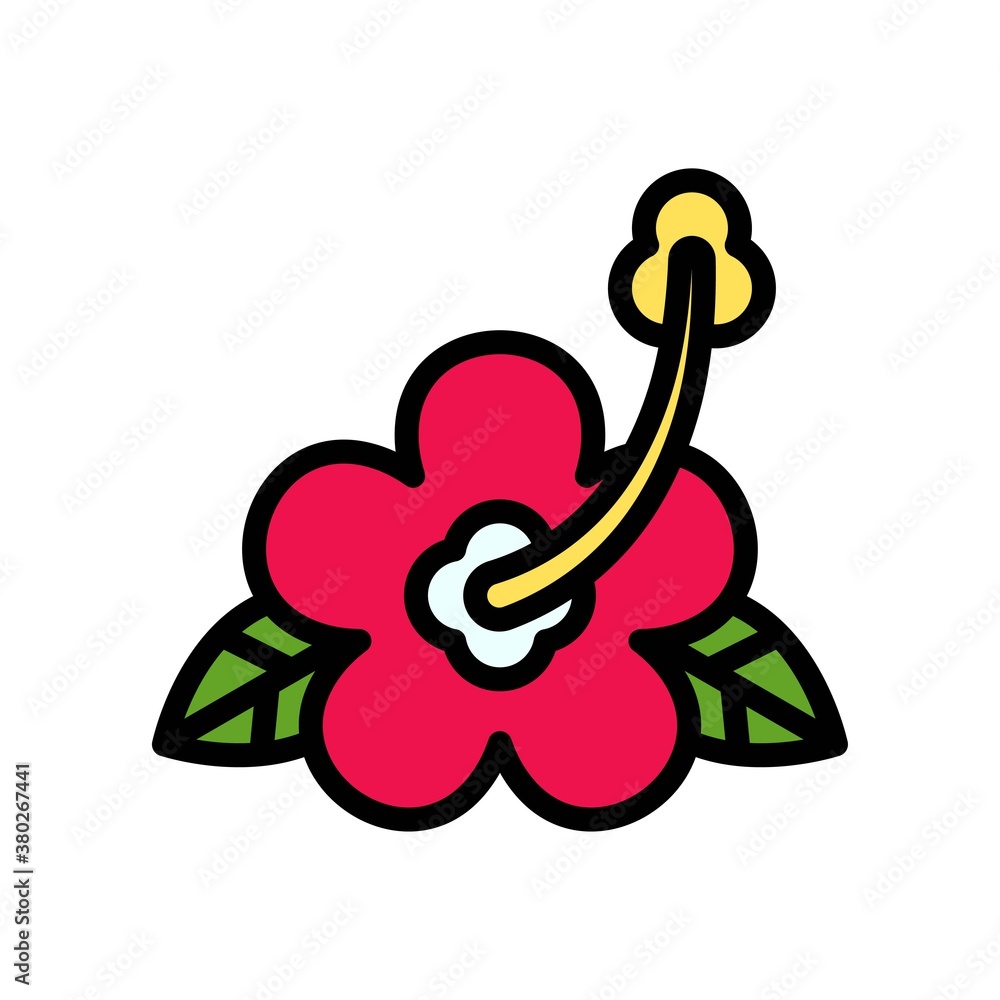 Obraz premium Hawaii icon related hawaii flower or hibicus with leaves vector with editable stroke,