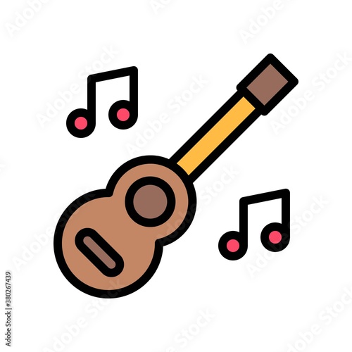 Hawaii icon related hawaii trip guitar with singing signs vector with editable stroke,