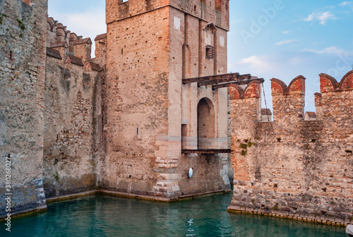 External view of the Sirmione castle (former Rocca Scaligera), on the shores of Garda Lake (Lombardy, Northern Italy); that was built in the XIII Century. photo