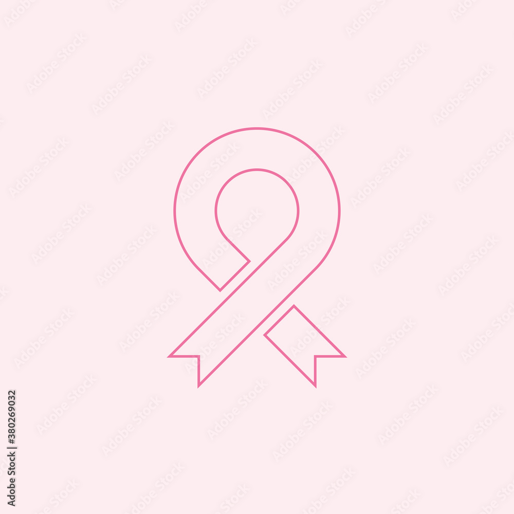 Vecteur Stock Pink ribbon thin line silhouette on a pale pink background  for posters, banners, brochures. October breast cancer awareness month  design template. Vector illustration easy to edit and customize. Eps10