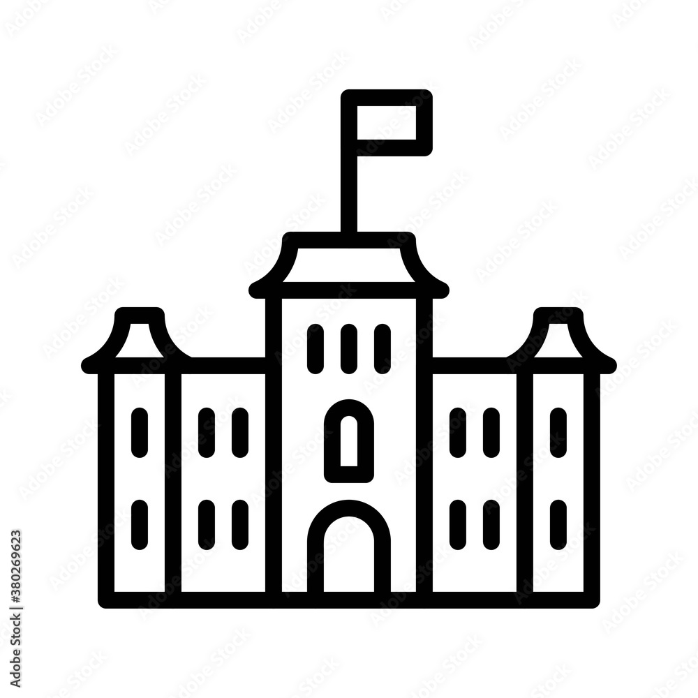 Hawaii icon related iolani palace or building with flag and door vector in lineal style,