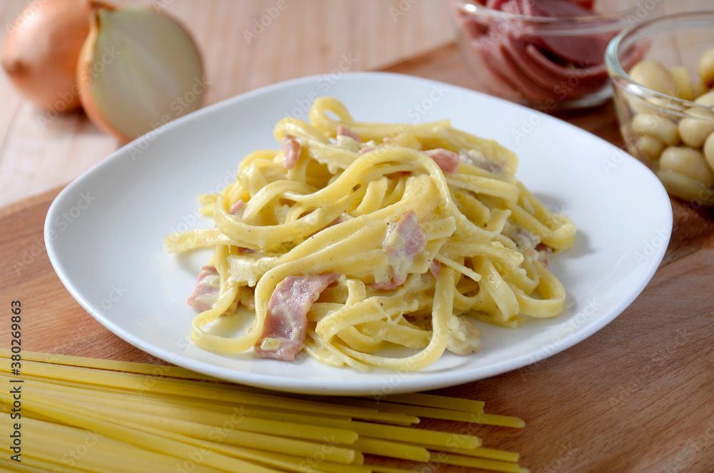 delicious Italian pasta Fettuccine carbonara