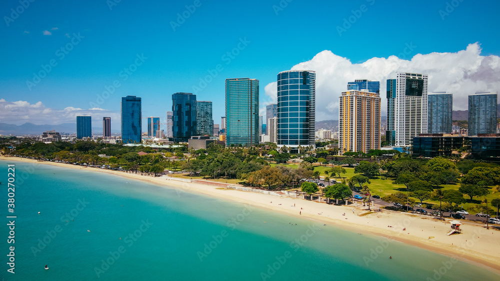 Aerial Ala Moana Beach Park is a free public park on the island of Oahu, U.S. state of Hawaii, located between Waikiki and downtown Honolulu. Aerial Ala Moana Beach Park is a free public park on the island of Oahu, U.S. state of Hawaii, located between Waikiki and downtown Honolulu.