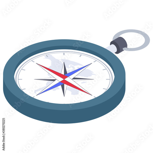 
Navigational device, compass icon in isometric design  
