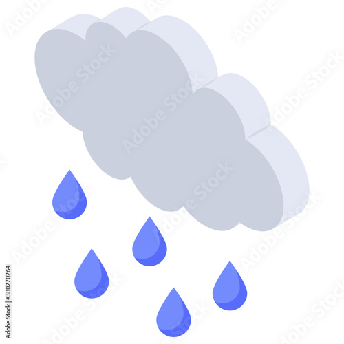  Clouds with drops, rin isometric icon 
