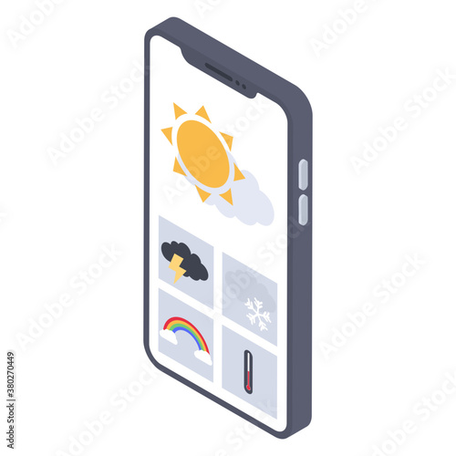 
Online weather forecast, weather app isometric icon 
