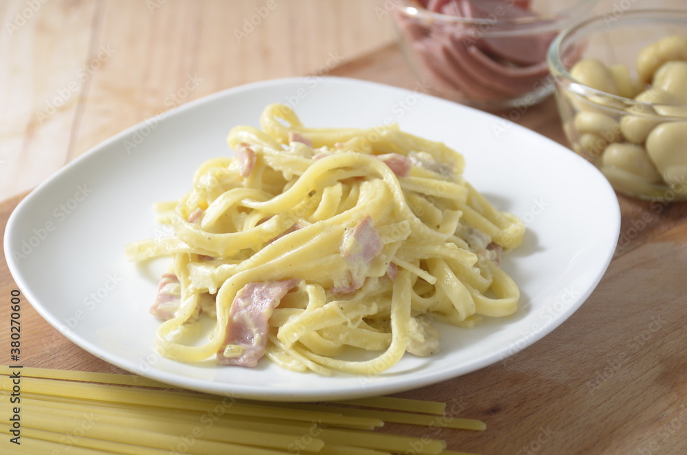 delicious Italian pasta Fettuccine carbonara delicious Italian pasta Fettuccine carbonara